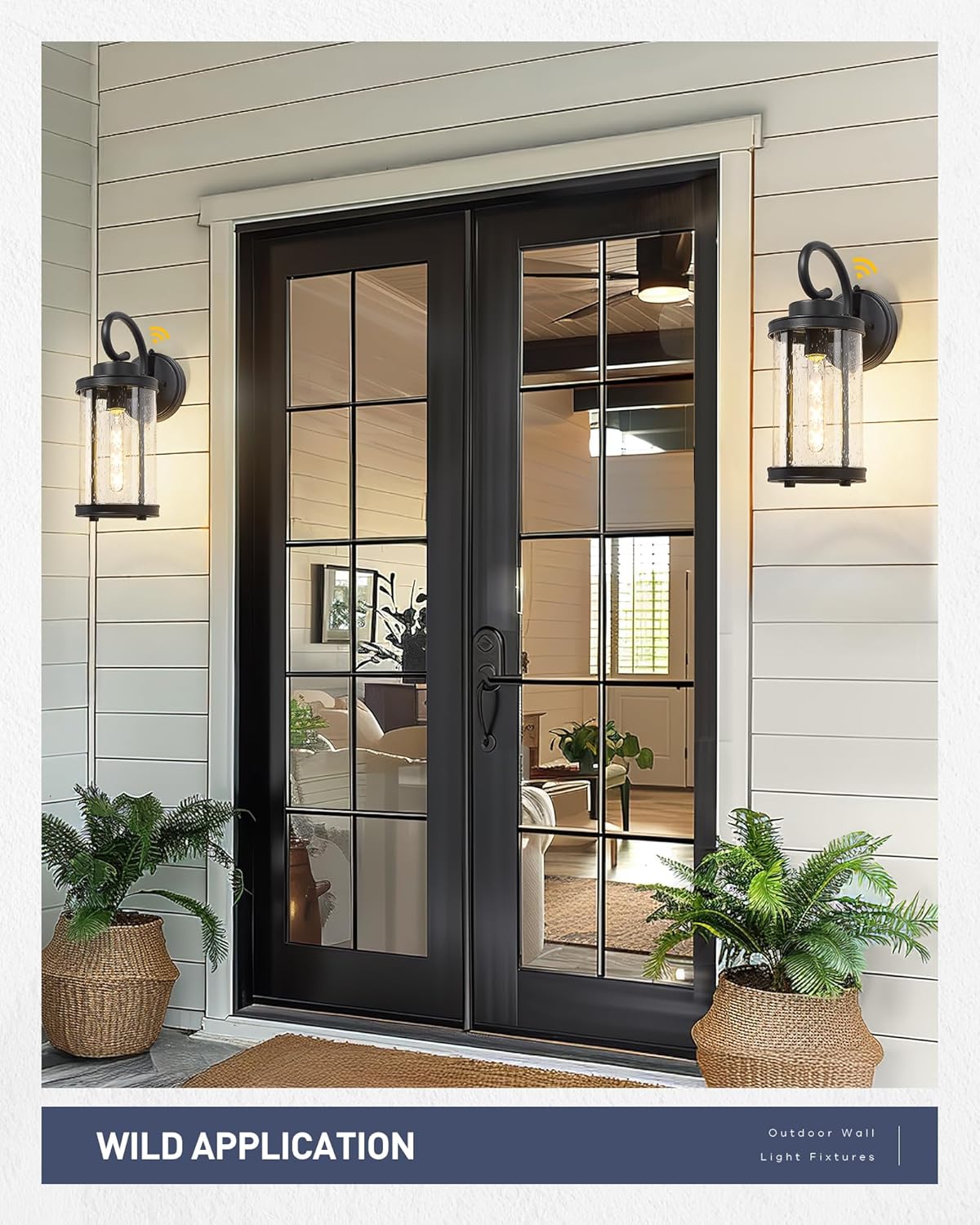 kudos Dusk to Dawn Outdoor Lighting, 15.8 inch Large Cylinder Porch Lights, Anti-Rust Waterproof Outdoor Wall Light for Patio, Garage, Black with Seeded Glass, KDOWL01-BK-L-LC