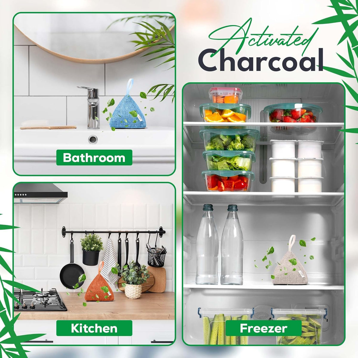 4 Pack Bamboo Charcoal Air Purifier Bags 200 Grams Each - Odor Absorber & Eliminator for Home, Car, Pets, Activated Charcoal Natural Freshener, Eco-Friendly & Reusable (Fresh Colors)