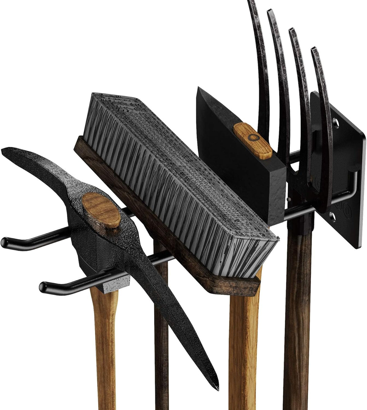4 Pack Garage Storage Organizer for Tool Organization Heavy-Duty Solid Steel Wall Hanger for Garden Tools - Shovel Holder, Rake Broom Yard Wall Mount Hooks - Overhead Garage Storage Rack