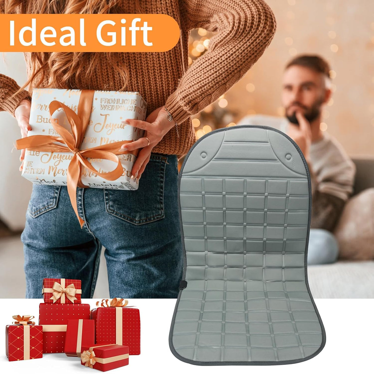 Seat Cushion for Cold Weather - Winter Soft Seat Cover with Adiustanle Buckle for Full Back and Seat (Gray)