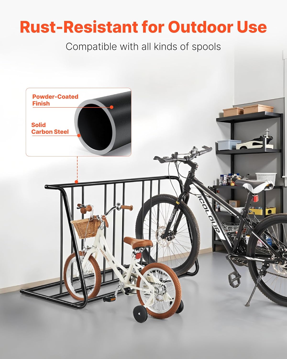 VEVOR Bike Rack, Fits Tire Width 3 Inch/76.2 mm, Carbon Steel Double-Sided Grid Bike Rack Stand, Freestanding Bicycle Storage Holder for Curbside, Garage, Indoor, Outdoor Parking, 6-Bicycle Capacity