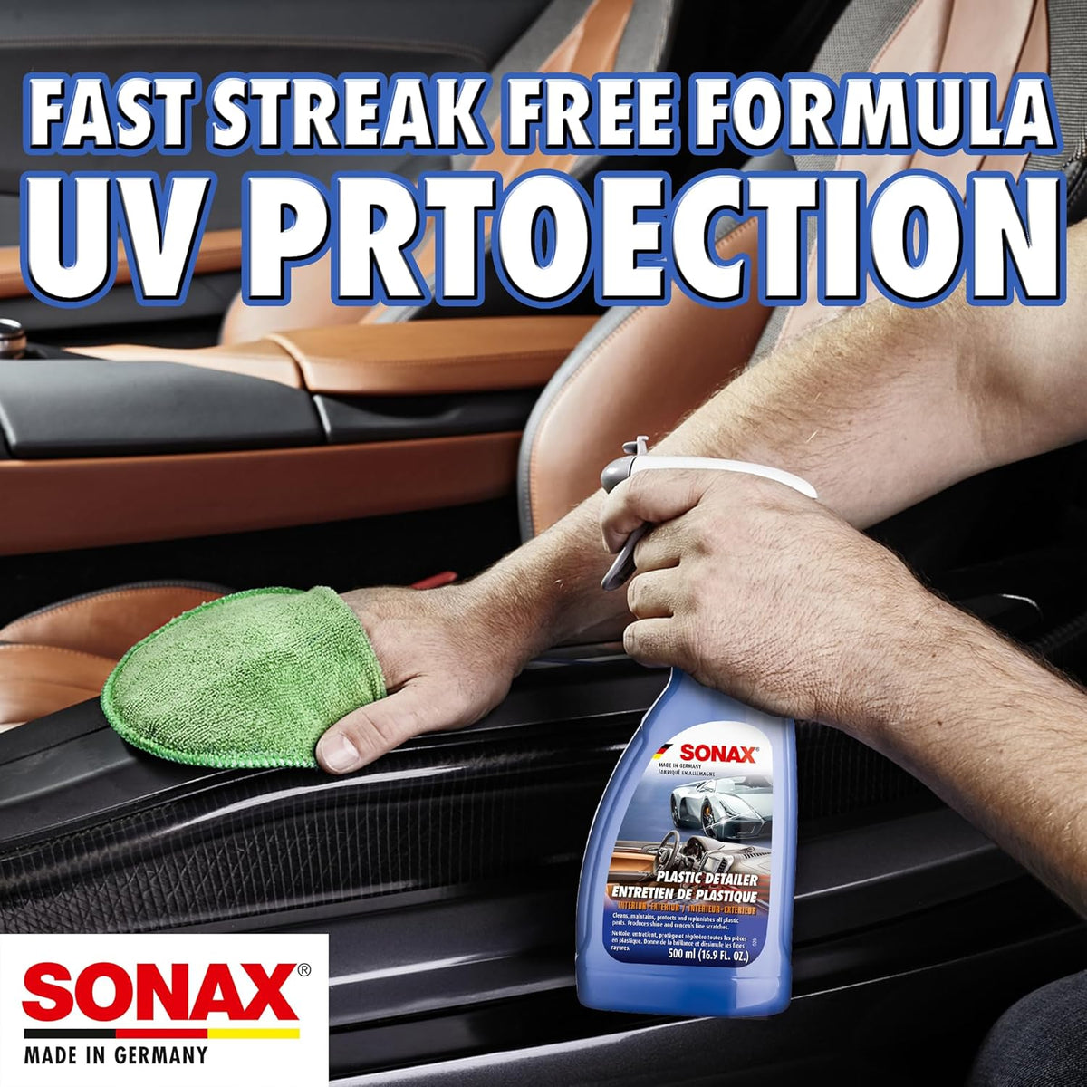 SONAX Plastic Detailer 255241 | Spray-On Protection for Interior & Exterior Plastic Surfaces | Cleans, Restores, and Protects | No Wiping or Rubbing Required | 500ml