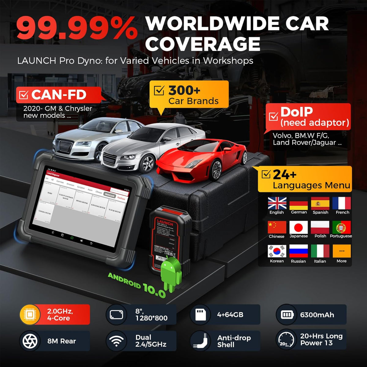 LAUNCH X431 PRO Dyno 2025 Upgrade Bidirectional Scan Tool for 99.99% of Cars, ECU Coding, Active Tests, 38+ Services, All System Diagnostic Scanner, CAN-FD & DoIP, FCA AutoAuth, 2 Years Free Update