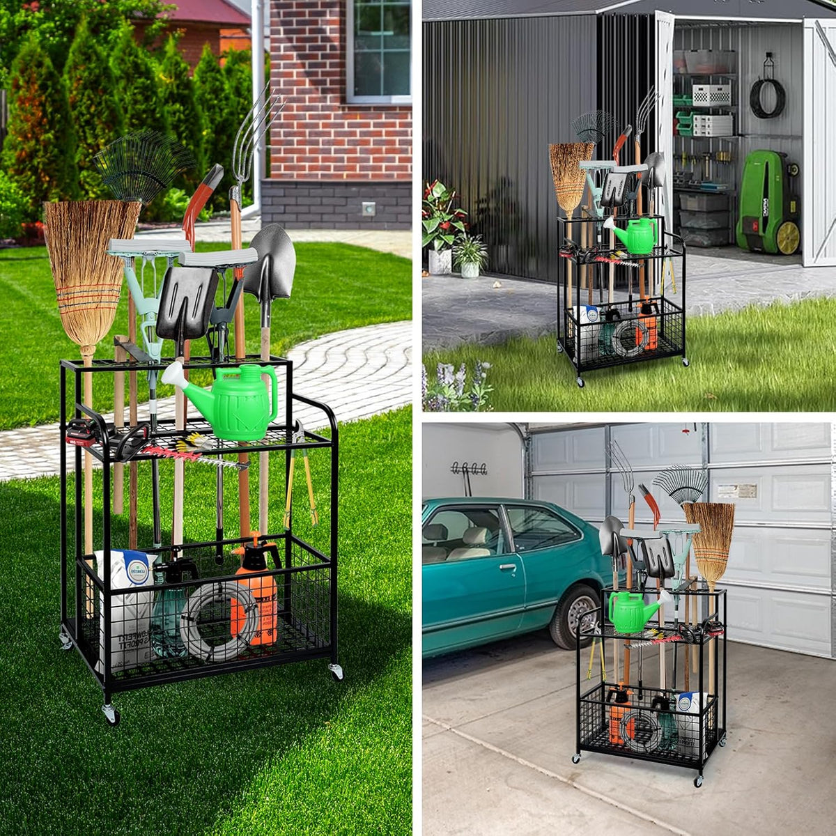 Heavy Duty Garden Tool Storage and Organizer, Yard Tool Organizer with Wheels, Thickened Metal Large Tool Organizers and Storage for Garage, Shed, Outdoor
