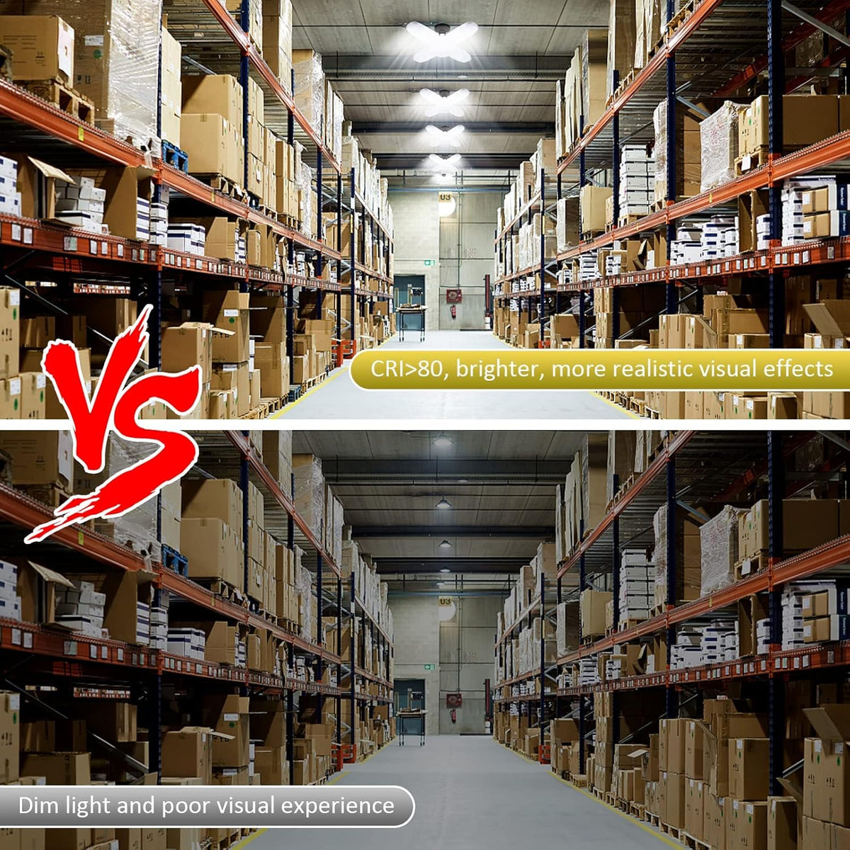 LED Garage Lights 2 Pack, 4 Foot Adjustable Ceiling Light, 6500k 8000LM Deformable E26/E27 Garage Lights for Shop, Basement, Workshop