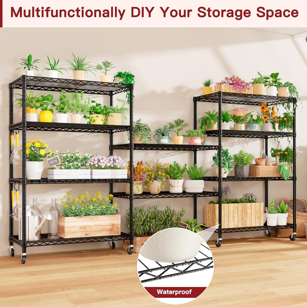PrimeZone 3 Packs 36" W x 16" D x 79" H Wire Storage Shelves with Wheels, 5 Tier NSF Certified Heavy Duty Adjustable Kitchen Shelving Unit, Pantry Organizer Rack Rolling Metal Shelf for Garage Closet