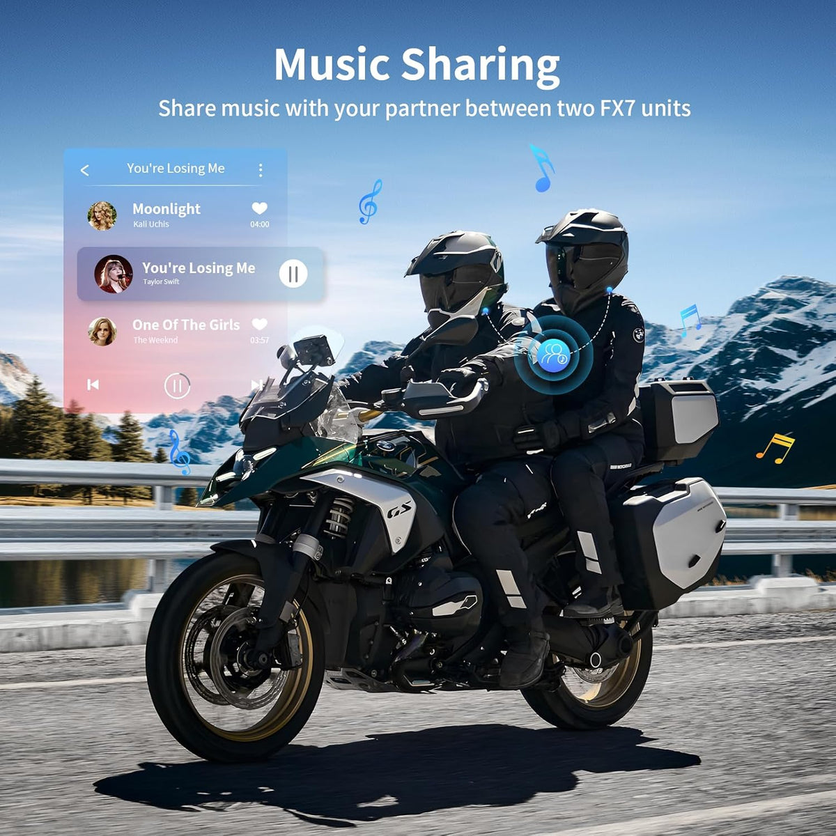 Fodsports FX7 10 Riders Mesh Motorcycle Bluetooth Headset, Dual Chips V5.4 Helmet Bluetooth Headset with Audio Multitasking, Music Share, Motorcycle Intercom with CVC & ENC Noise Reduction, FM, 2 Pack