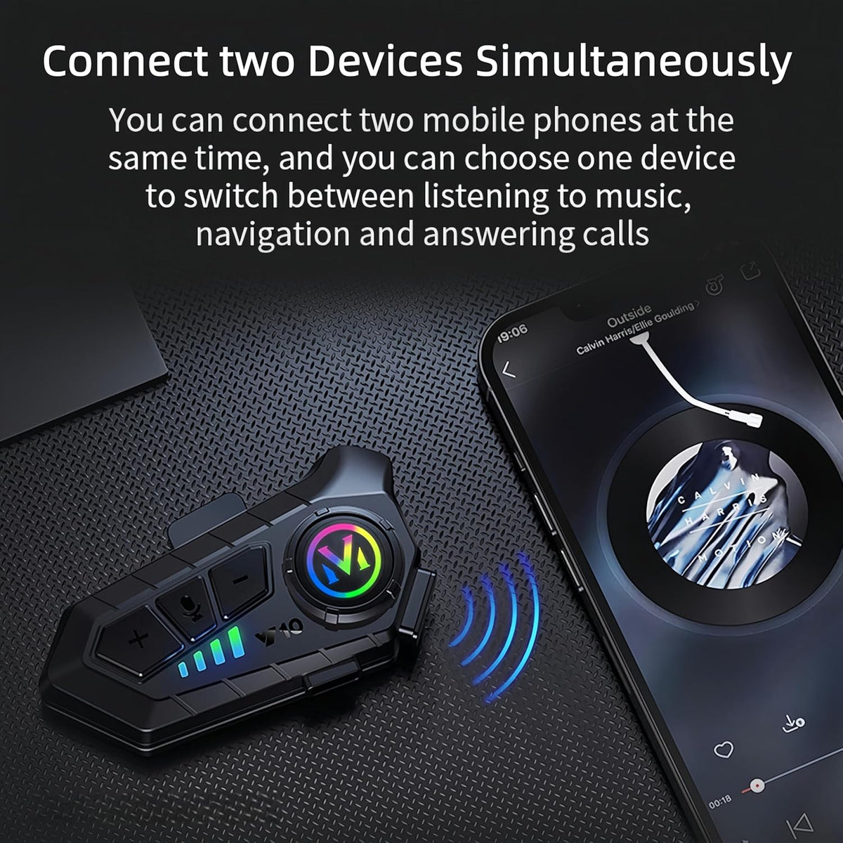Motorcycle Helmet Wireless Headset Speakers with Hifi Sound,Noise Cancellation,25 Hours Battery Life,Boom Mircrophone,Easy to Install Use with Golves,IPX6 Waterproof,Voice Assistant,Link Two Devices