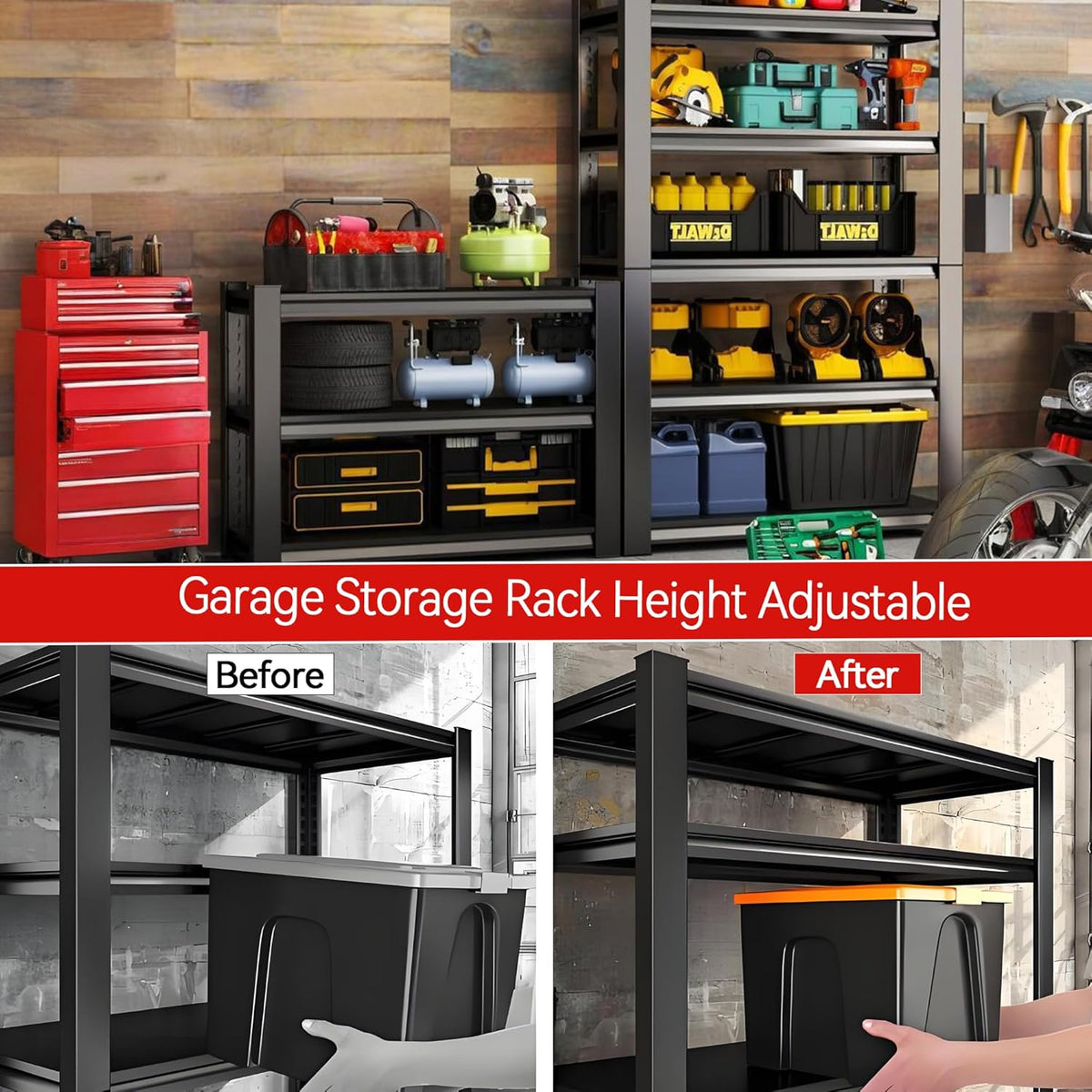 Metal Garage Shelving Unit, Heavy Duty 5-Tier Adjustable Storage Rack, Steel Shelving,2000 lbs Capacity, Industrial Shelves for Heavy Tools and Equipment (5-Tier 63" H x 36" W x 16" D)