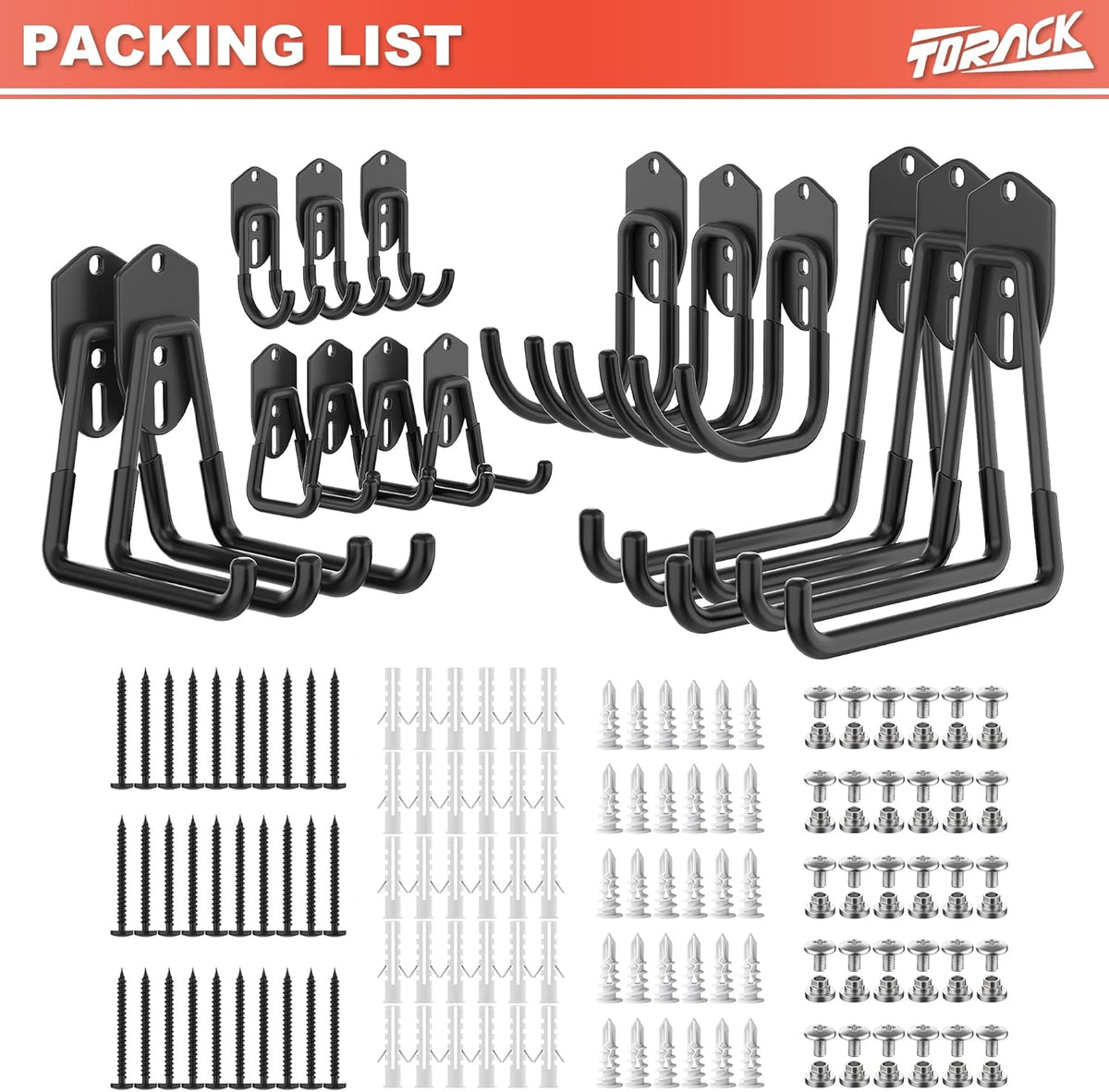 TORACK 15PCS Garage Storage System Hooks, Shelving Hooks for Keyhole Shelving Units Wall Mount Utility Hooks for Tools, Ladders, Cords, Folding Chairs, Shovels and Rakes(Black)