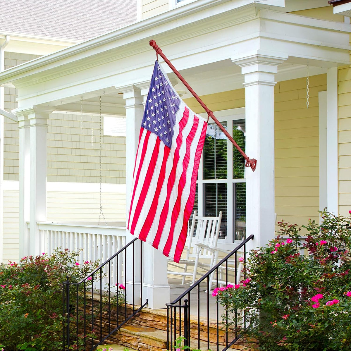 ZMTECH Flag Pole - Upgraded Bracket,(2 Packs) 6 FT Stainless Steel Flag Poles for Outside House, Residential or Commerical, Tangle Free Flag Pole Kit for American Flag (Without Flag, Red)