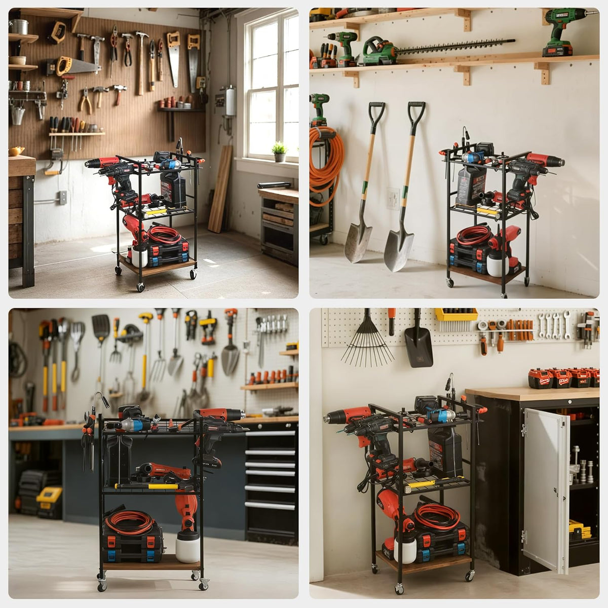 MUTUACTOR Heavy Duty Garage Tools Organizer Cart,3-Tier Rolling Utility Tool Chest with Electric Impacts Rack,Large Load-Bearing Shelf Storage Metal Rack Tool Cart with Wheel for Organizer and Storage
