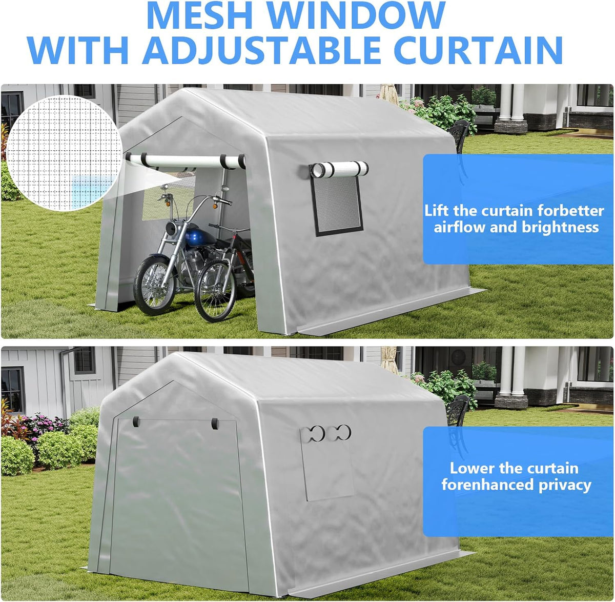 8x10 ft Carport Heavy Duty Tent with Roll-up Windows, Portable Garage with Galvanized Steel Tubes, Car Canopy All-Season Tarp for Car Boat Truck Motorcycle