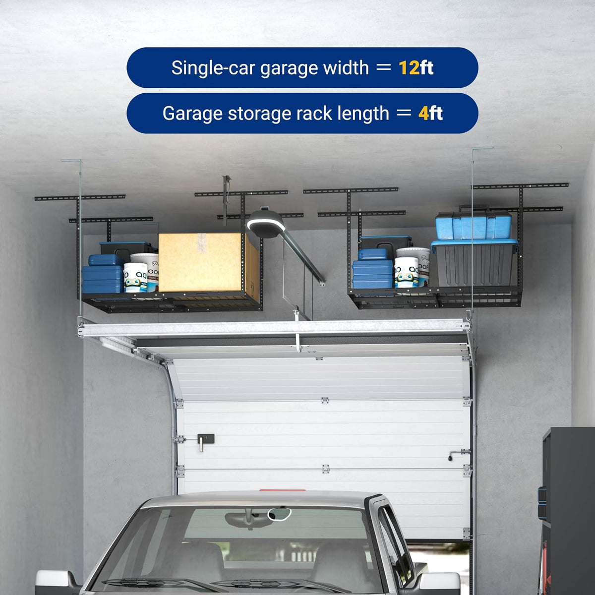 FLEXIMOUNTS 3x4FT Garage Storage Rack Overhead, Adjustable Ceiling Storage Racks, Metal Garage Organization System with 275LBS Weight Capacity(Black)