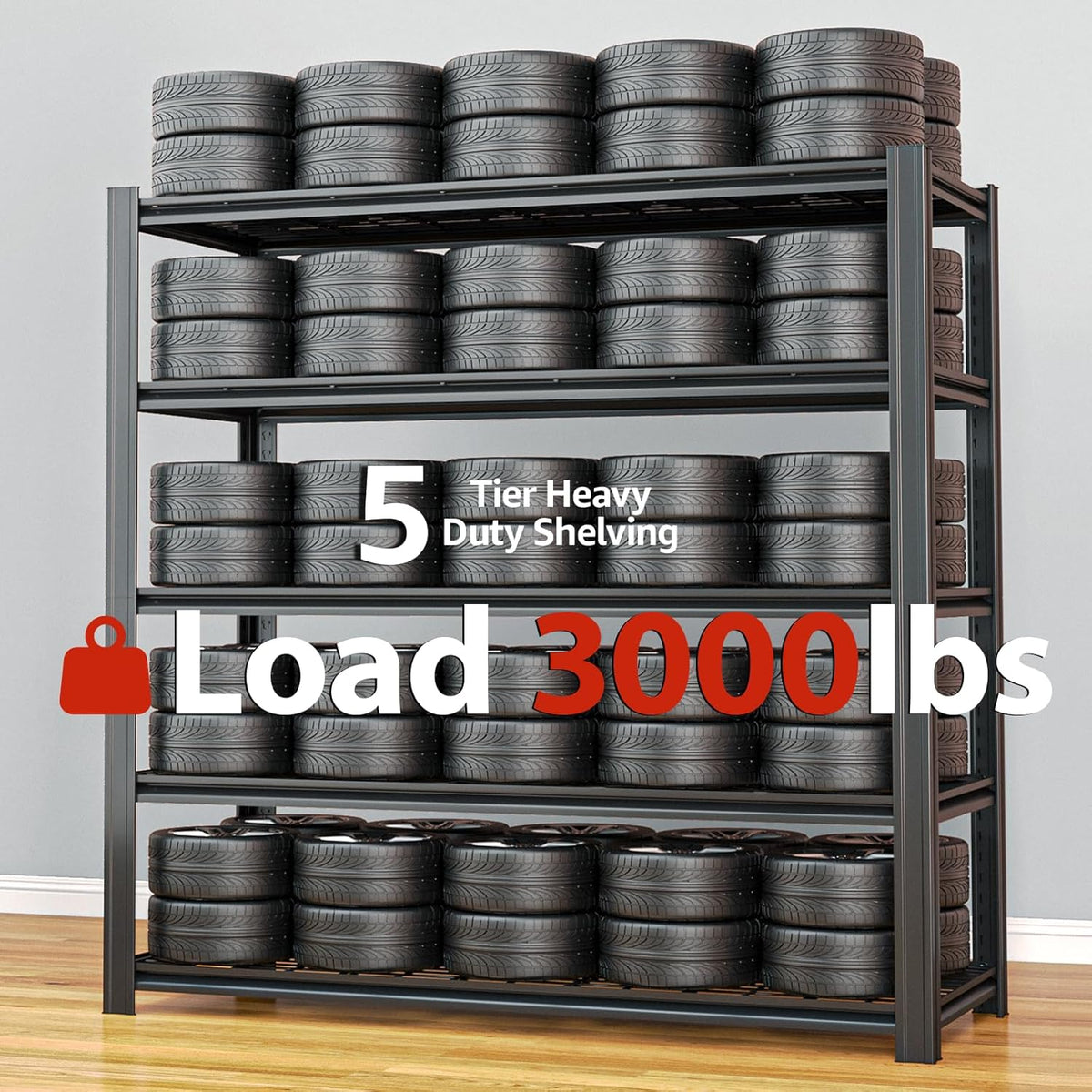 84" H x 47.24" W 5 Tier Metal Garage Shelves, 3000 LBS Adjustable Storage Shelving Unit for Warehouse, Basement, Kitchen, Store Display, Flower Stand, Office, Classroom, 24" D, Black