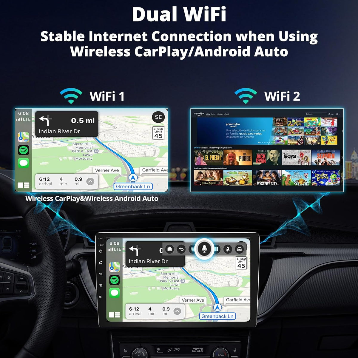 Portable AI Box CarPlay -2025 Upgrade Wireless CarPlay Adapter Compatible with YouTube, Plug & Play Smart AI Box Support DriveChat, Dual Bluetooth, Dual Wi-Fi, Max 128GB TF Card (CB4A-N-BK1)