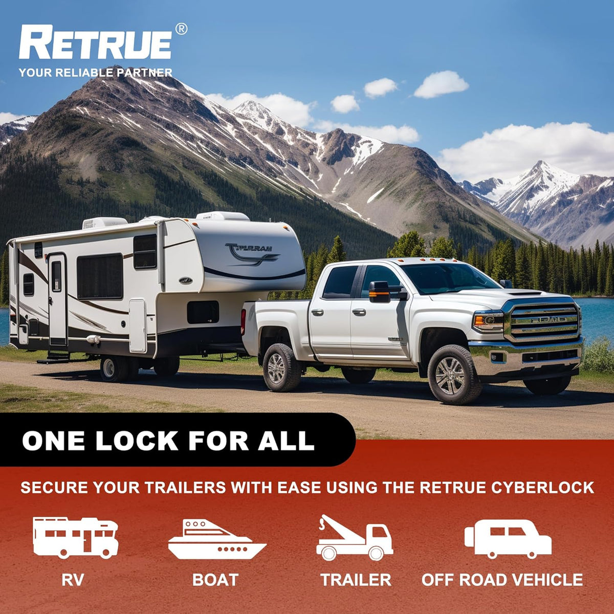 RETRUE Trailer Tongue Coupler Lock, Upgrade Trailer Cyberlock Dia 1/4'', Extra Wide 1.2'' Span Trailer Latch Lock for Trailer Coupler Latch, Tow Boat Accessories, RV Truck Car's Coupler, Jet Black