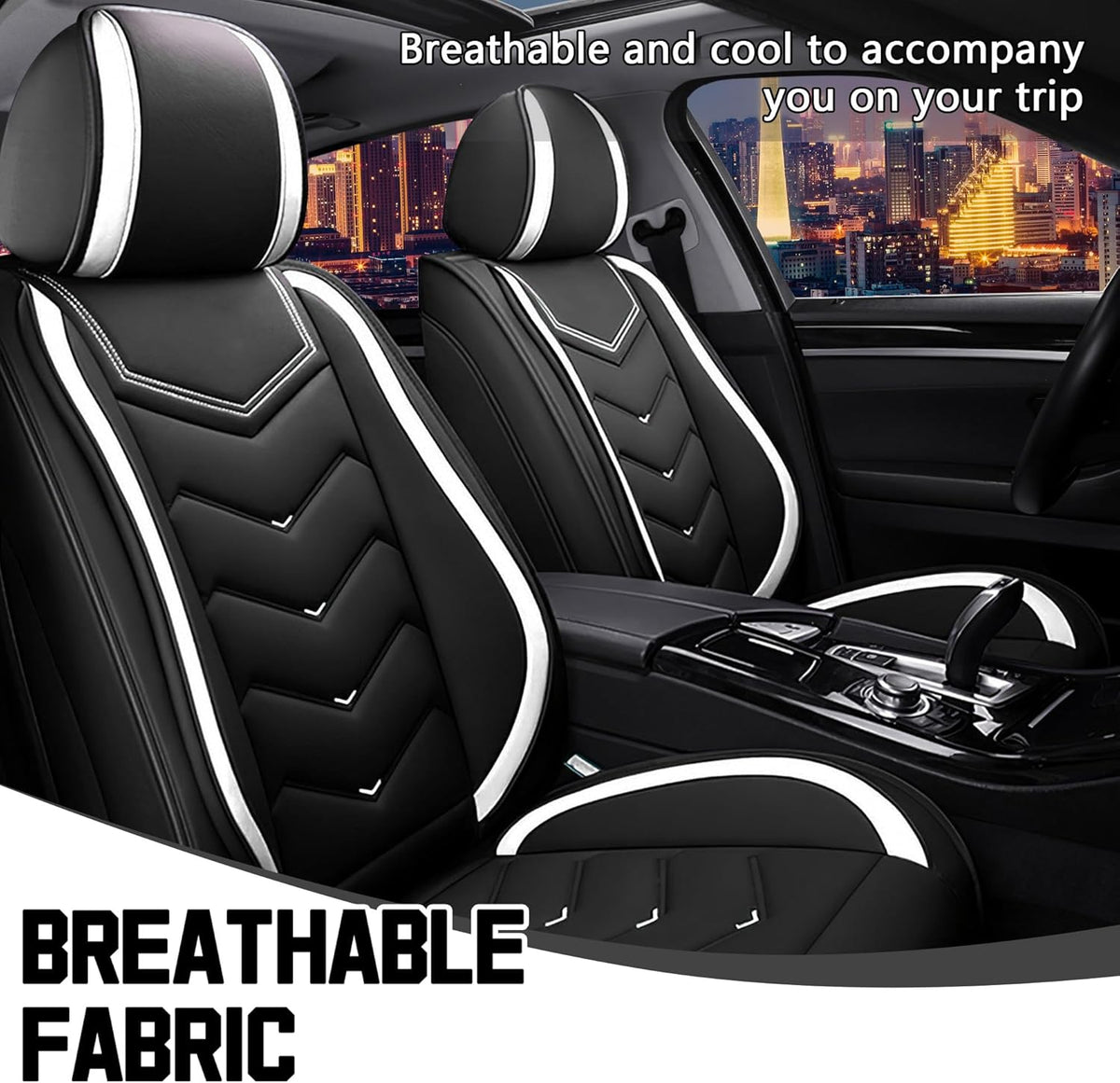 Car Seat Covers for Chrysler Pacifica 2004-2025, Stylish Sport Seat Cover, Premium Nappa Leather Car Seat Cover. Automobile Seat Covers Sets.(Standard 2 Seats/Black White)