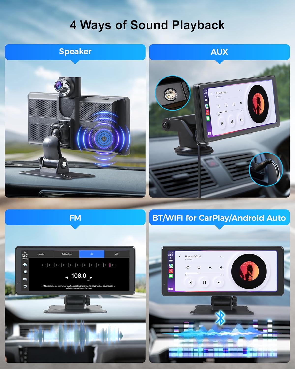 Wireless Car Stereo Carplay Screen with 4K Dash Cam, 8.1'' Portable 2K Touch Screen with 1080P Backup Camera, GPS Navigation for Car Play, Android Auto, Voice Control, Mirror Link, DVR, Bluetooth