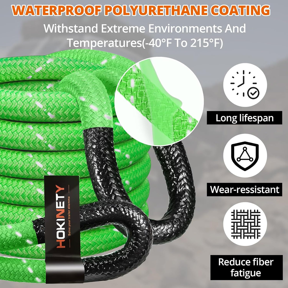 Kinetic Recovery Tow Rope: 1.26" x 30ft 55000LBS Reflective Snatch Strap with Soft Shackles Heavy Duty Offroad Towing Straps Kit for Trucks SUV UTV ATV Tractor Car Jeep - Neon Green