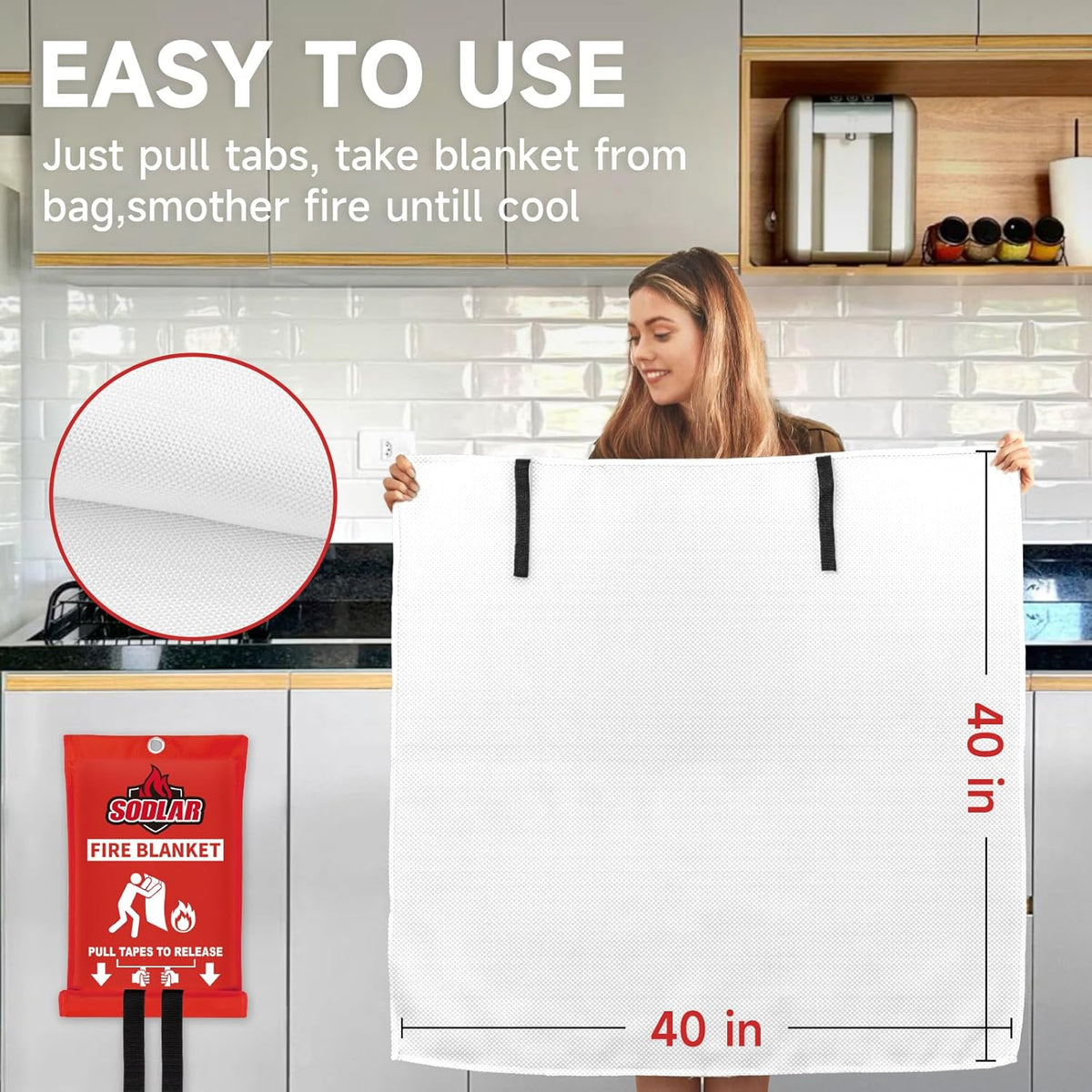 Fire Blanket Emergency for Home Kitchen - 8 Pack 40"x40" Fireproof Safety Protection Fiberglass Flame Retardant Blankets Survival Essential Kit for House Car Camping Outdoor Fireplace Grill BBQ