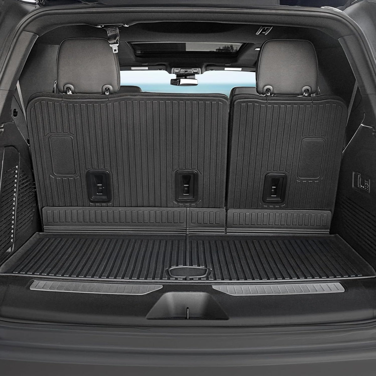 Floor Mats Set for 2021-2025 Chevrolet Chevy Tahoe/GMC Yukon 7 Seats Accessories, Full Coverage All Weather Floor Mats Cargo Mat with 3rd Row Backrest Protectors & Door Sill Guards