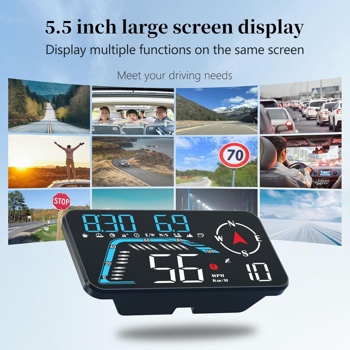 Head Up Display G12, A Car Head Up Display with Multifunctional Mileage Display, Suitable for All GPS Speedometer Models, USB Plug and Play, Easy Installation