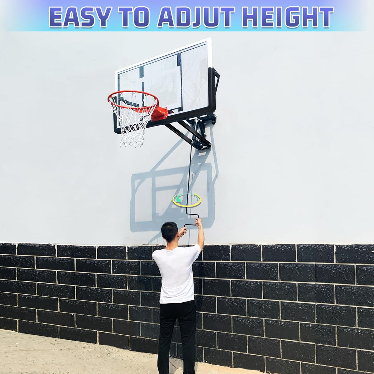 54.5" Wall Mounted Basketball Hoop Adjustable Height Basketball Goal Indoor Outdoor Use Easy Assemble Perfect for Garage Fitness Center Barn School Gym Camp Driveway and More