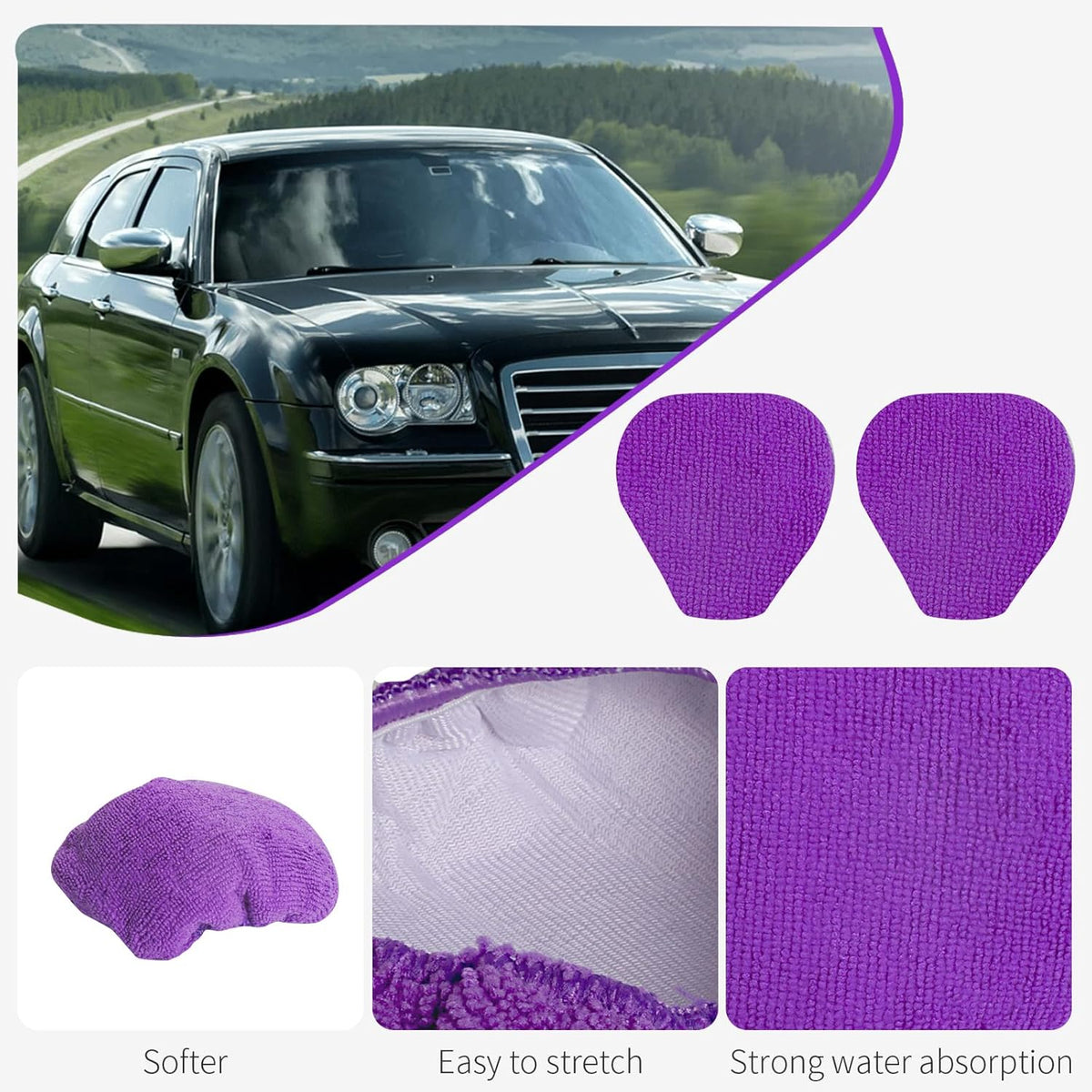 XINDELL 5 Pack Microfiber Pads – Replacement Heads Cover for Xindell Windshield Cleaner Tools. Washable & Reusable Triangle Pads (Violet). Fits Window Reach Tool - Handle Not Included
