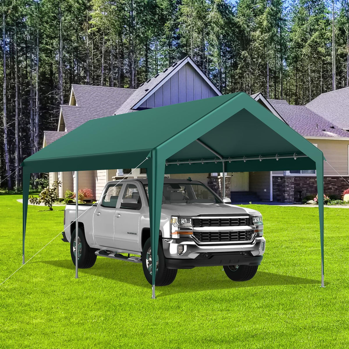 10x20FT Heavy Duty Carport, Portable Car Canopy Garage Boat Shelter Party Tent, UV Resistant Waterproof Carport Canopy with Four Wind-Resistant Ropes, Green