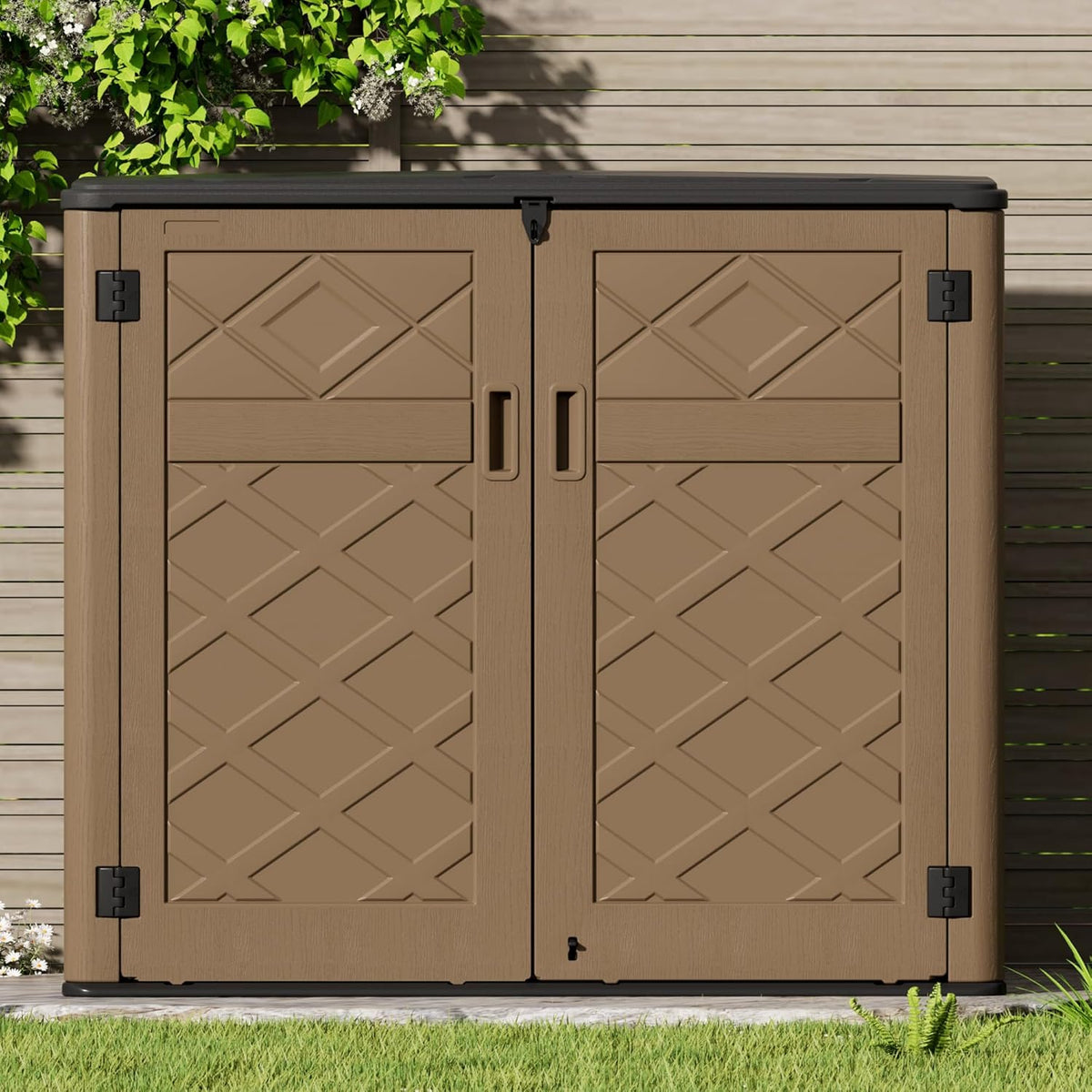 Resin Outdoor Storage Shed, Outdoor Storage Box Waterproof for Garden Tools, Patio Furniture, Trash Cans, Garage Storage, Lockable