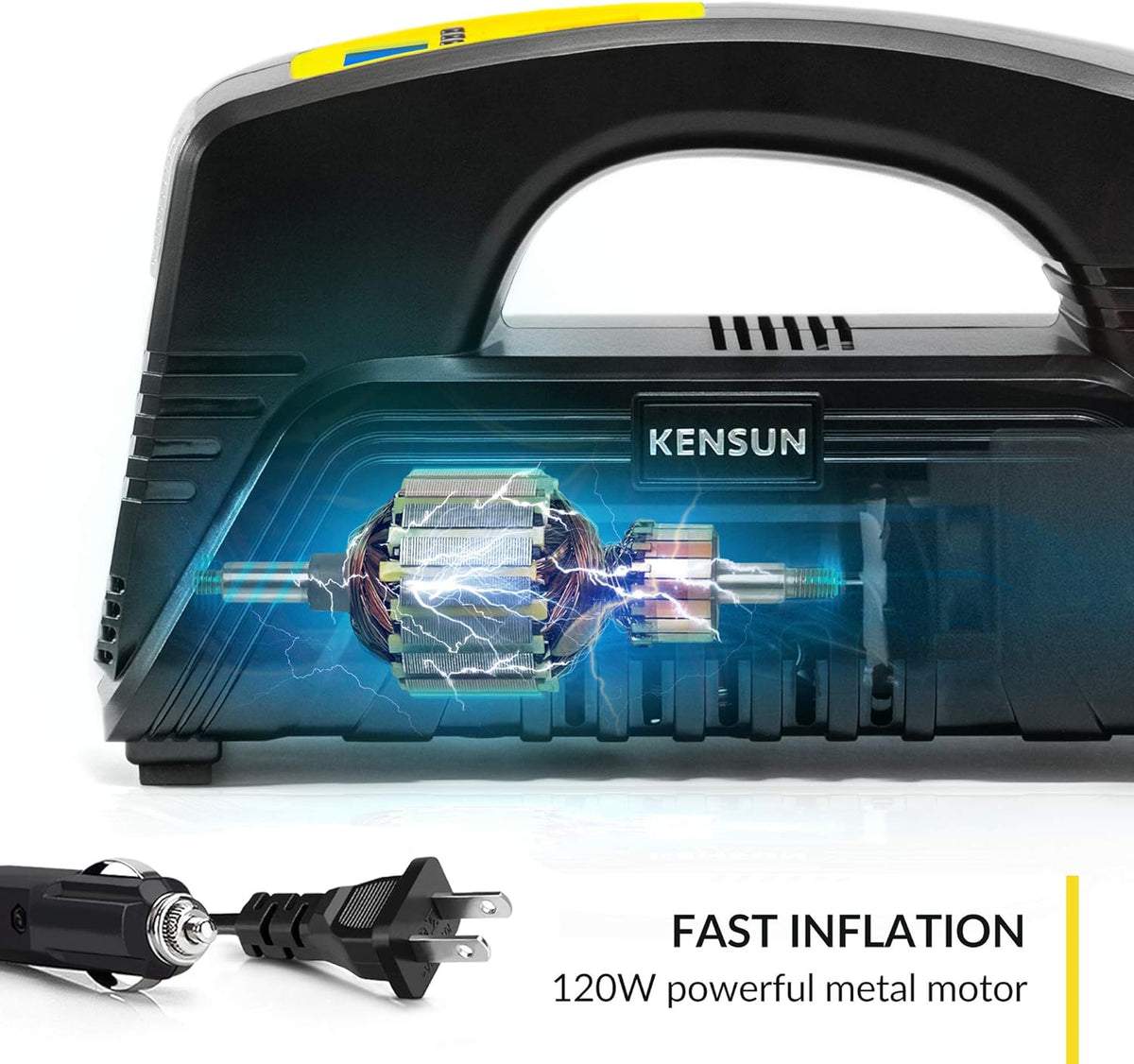 Kensun AC/DC Digital Tire Inflator for Car 12V DC and Home 110V AC Rapid Performance Portable Air Compressor Pump for Car, Bicycle, Motorcycle, Basketball and Others