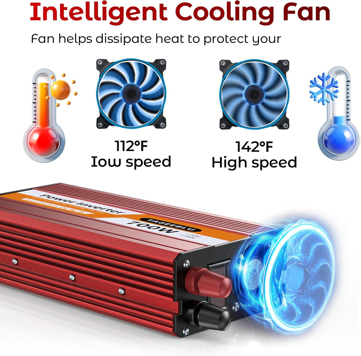 700W Power Inverter, DC 12V to 110V AC Car Inverter with LCD Screen Display, 2 AC Outlets, Equipped with 2 Clips for Truck, Home, Vehicles, Laptop, Trip