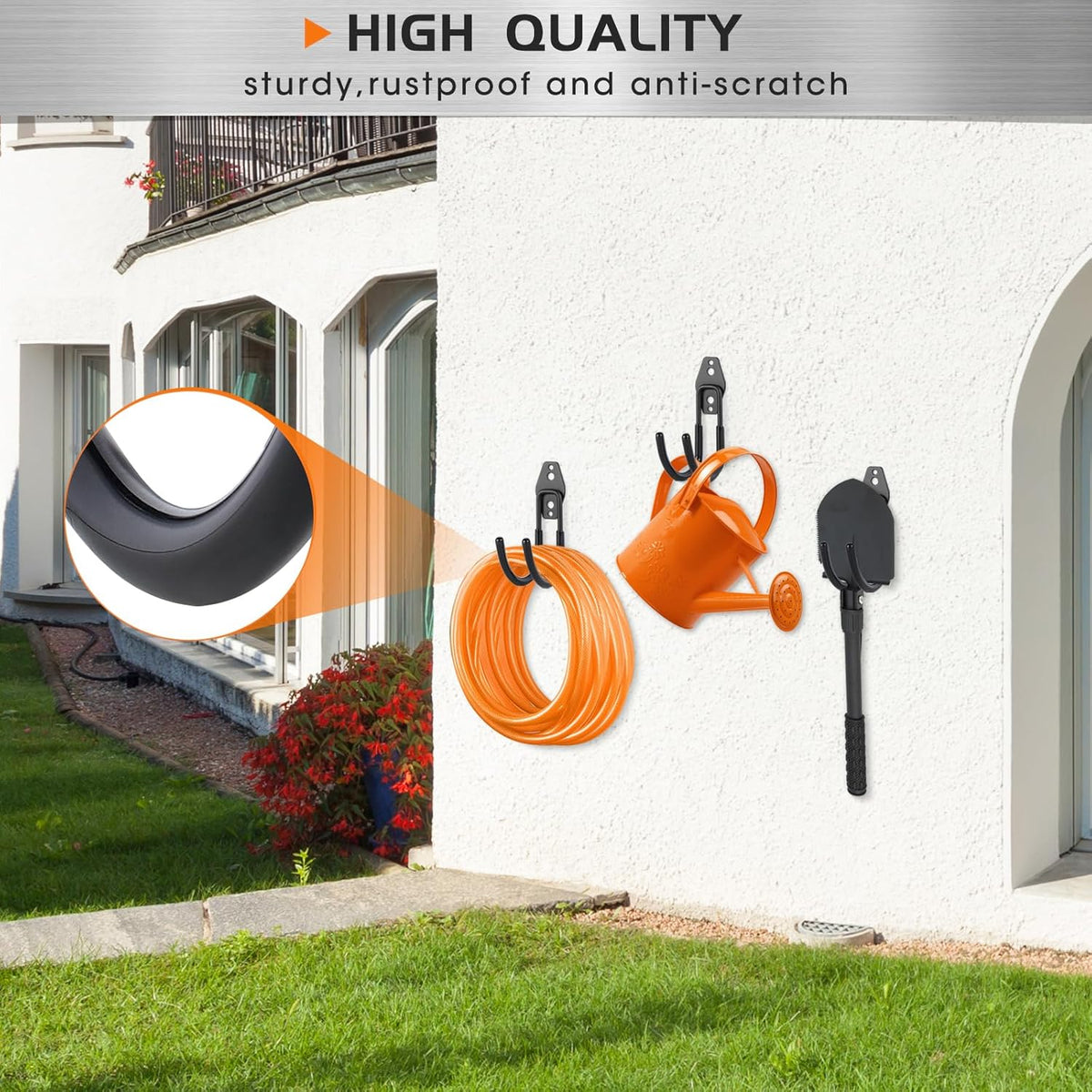 Garage Tool Hooks Wall Mount, 6 Pack Heavy Duty Storage Hooks for Garden Tools, Wall Hooks for Garden Hoses, Brooms, Ladders, Garage Storage and Organization Accessories