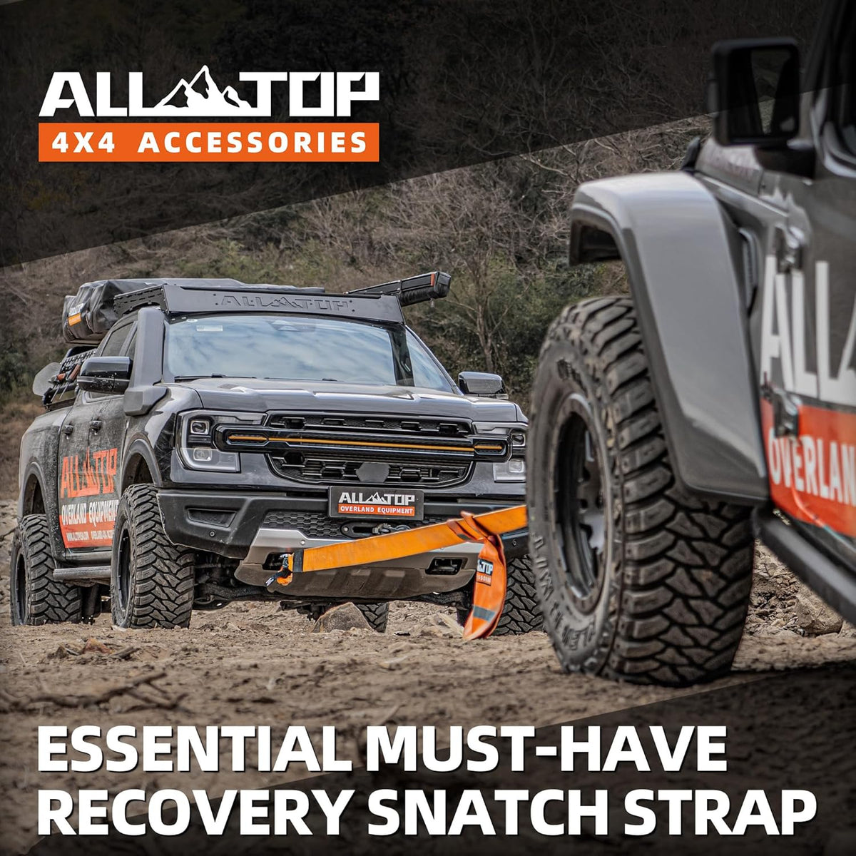 ALL-TOP Recovery Snatch Strap, 4in x 30ft - 46500Lbs, Extreme Duty 100% Nylon Kinetic Towing Recovery Strap with 22% Elongation & Reinforced Loops