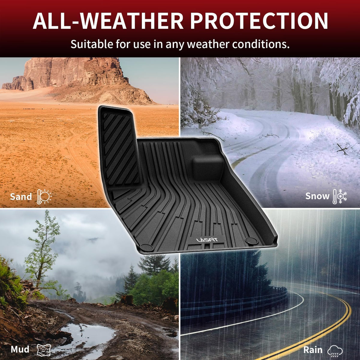 LASFIT Floor Mats & Cargo Mats for Volkswagen ID.4 2025 2024 2023 2022 2021, All Weather TPE Custom Fit Floor Liners for VW ID.4 1st & 2nd Row Car Mats & Trunk Mats, Black
