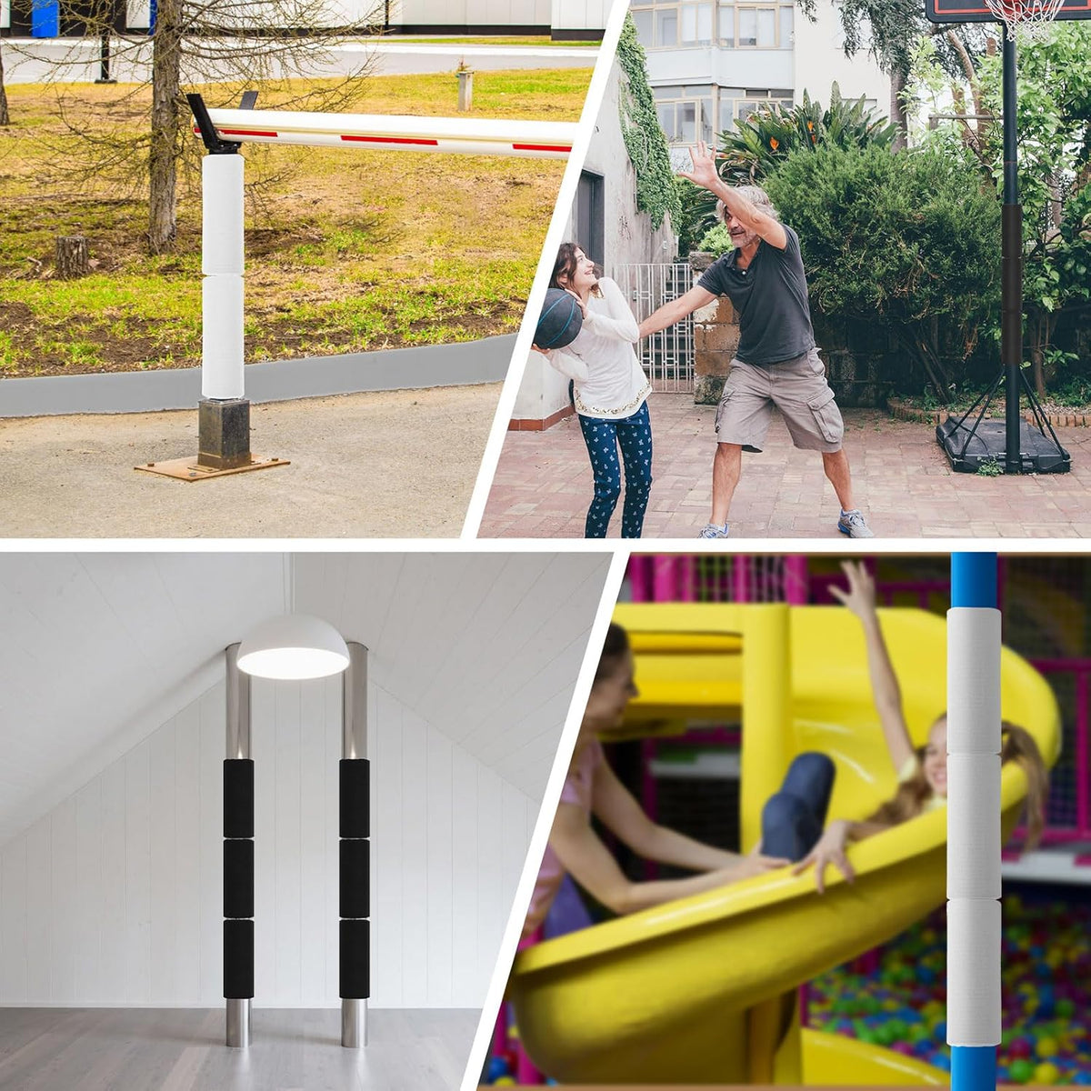 YeeBeny 4pcs Basement Pole Wrap, Garage Pole Padding with Anti Slip Fabric12x14.5 Inch, Pole Wrap Wood Roll, Column Wrap for Basketball Pole, Garage Pole, Playground Pole (White, 15x12)