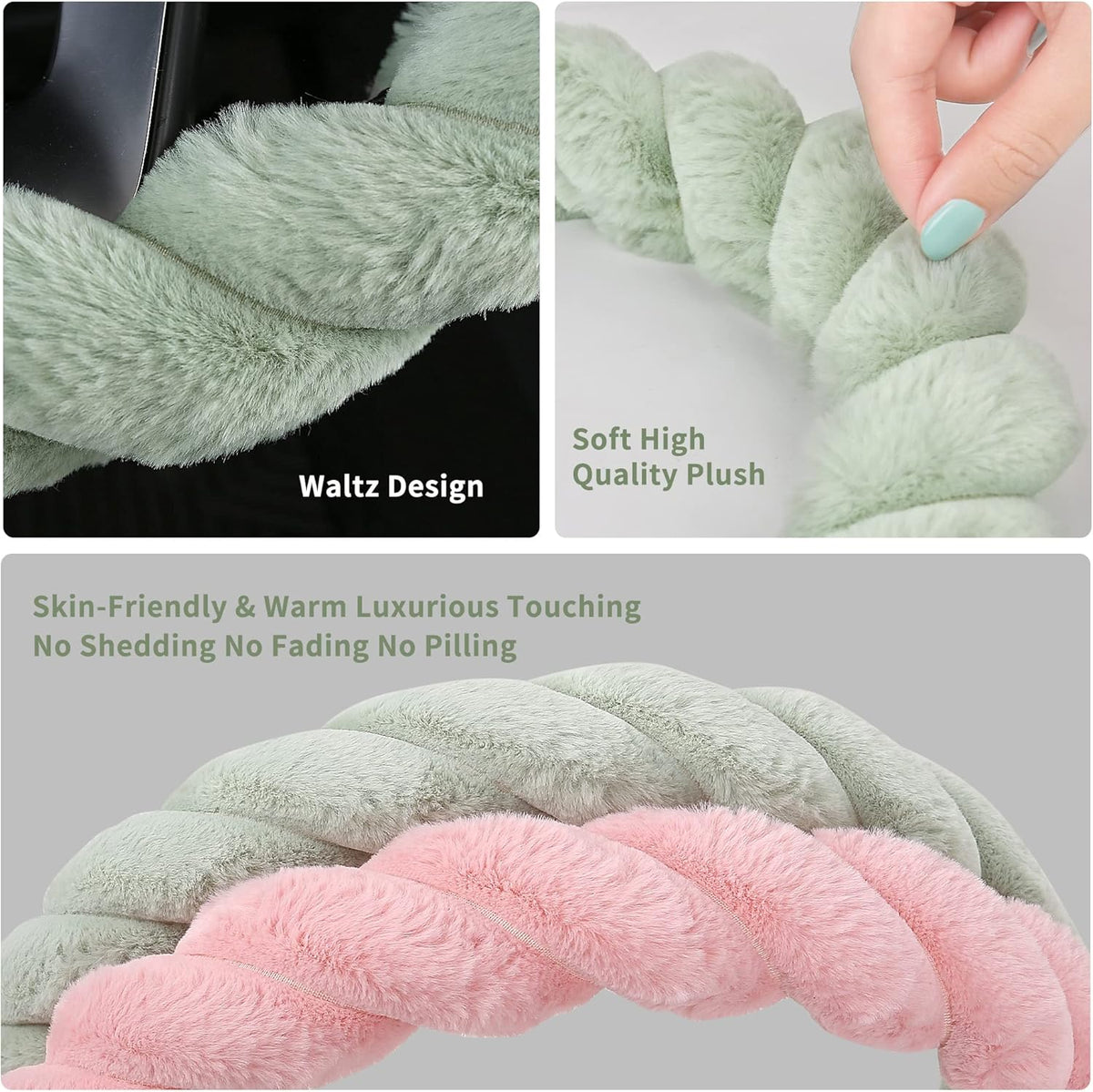 Luxury Fluffy Winter Car Steering Wheel Cover for Women Soft Warm Plush Cute Auto Accessories for Vehicle, Sedan, Universal, Fuzzy, Anti Slip, Pink, Standard Size, 14.75-15.15"