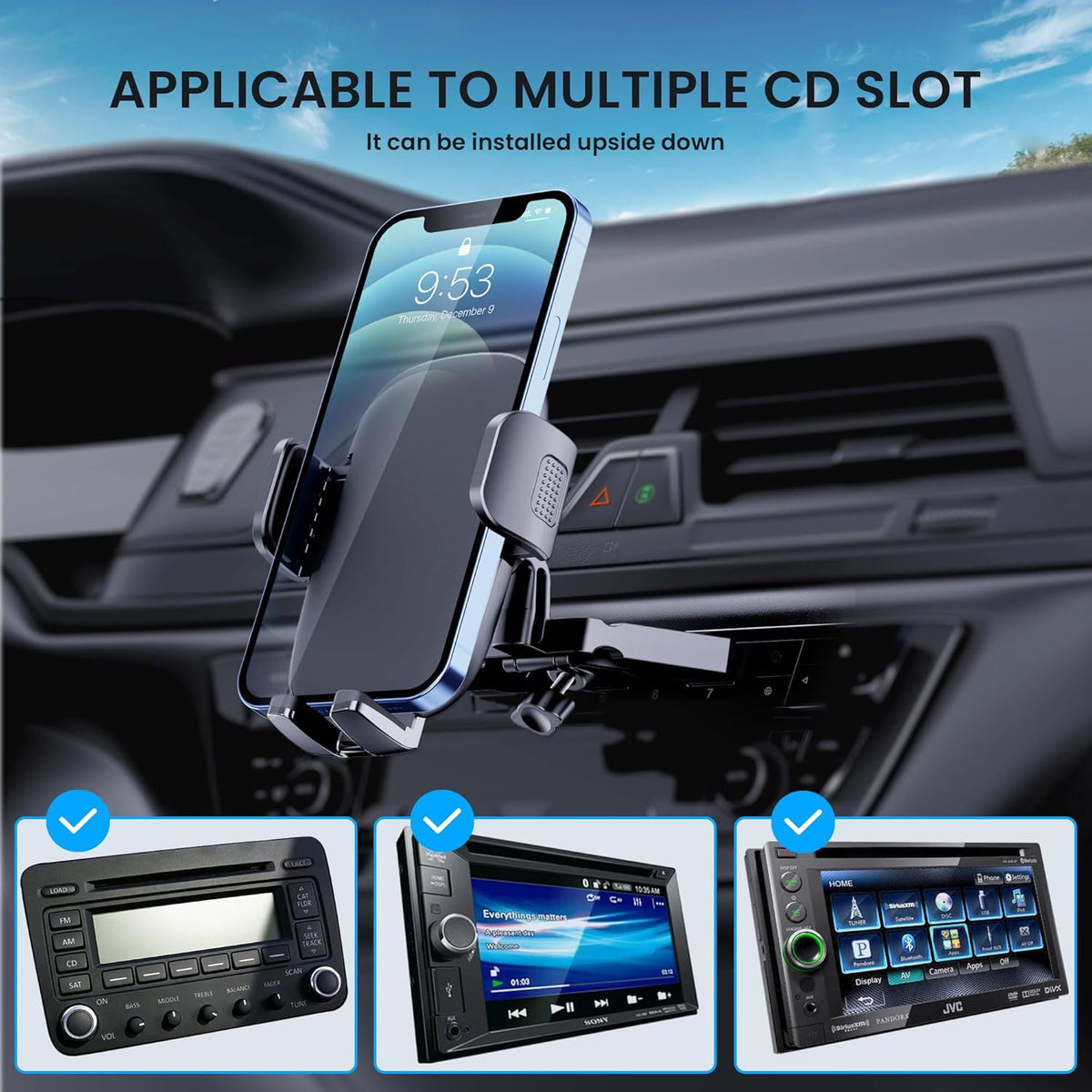Qifutan Metal CD Slot Phone Holder Mount for Car - Upgraded Thick Cases Friendly iPhone Holder for CD Player - Fits All Smartphones