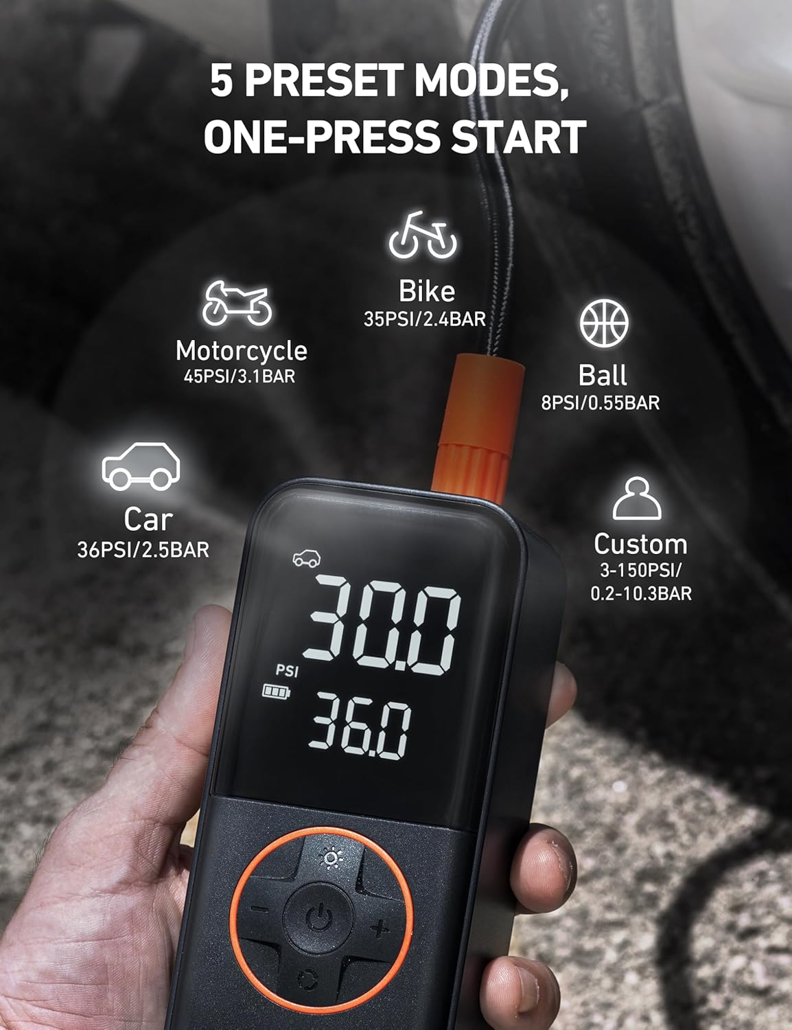 AstroAI L4 Tire Inflator Portable Air Compressor, 150PSI Portable Air Pump for Car Tires with Pressure Gauge LED Light, Electric Air Pump Quick Inflation for Cars, Motorcycles, Bikes, Tires, Balls