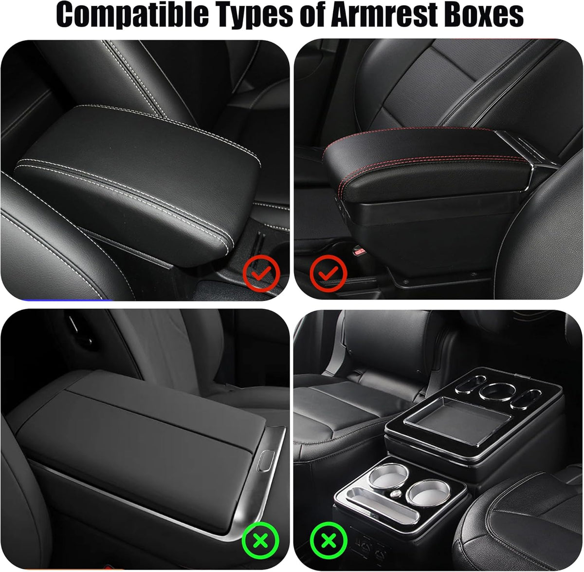 Car Center Console Cover, Upgraded Leather Armrest Seat Box Cover with 2 Storage Bags, Universal Waterproof Car Armrest Cover Cushion Comfortable Car Decor Accessories for Most Vehicles (Beige)