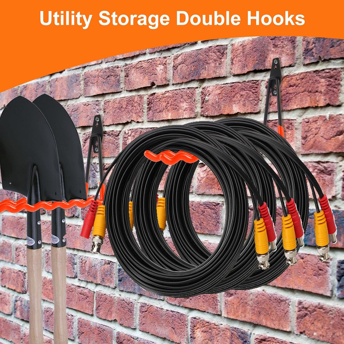 Wall Mounted Garage Hooks Tool Organizer, 12.4 Inch Garage Storage Hook Heavy Duty Utility Wall Hangers Orange for Ladders, Hose, Garden Tools, Set of 4