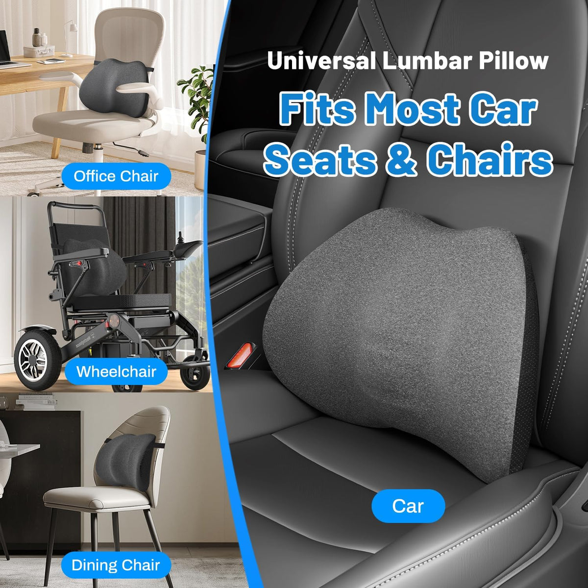 Memory Foam Lumbar Support Pillow for Car Seat & Office Chair - Orthopedic Lower Back Support for Lower Back Pain Relief, Posture Corrector with Breathable Airflow Channels