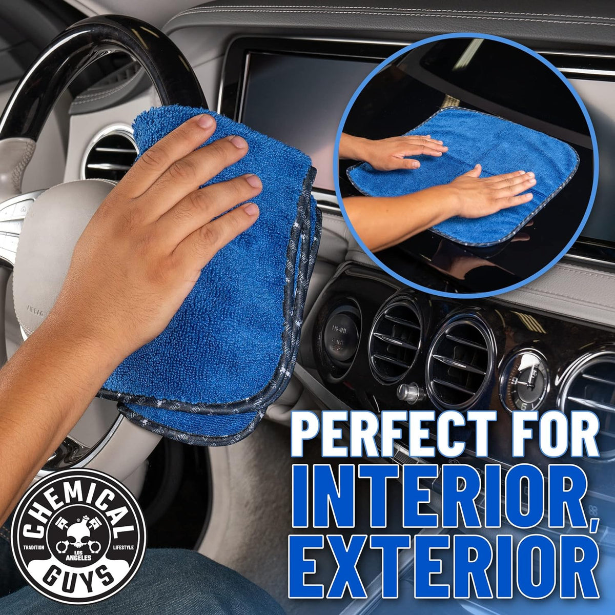 Chemical Guys MIC110012 Professional Grade Premium Microfiber Towels, Blue (16 Inch x 16 Inch) (Pack of 12) - Safe for Car Wash, Home Cleaning & Pet Drying Cloths