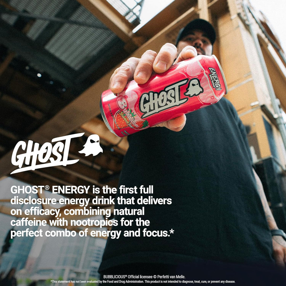 GHOST Energy Drink - 12-Pack, Bubblicious Strawberry Splash, 16oz Cans - Energy & Focus, No Artificial Colors - 200mg of Natural Caffeine, L-Carnitine & Taurine - Gluten-Free & Vegan