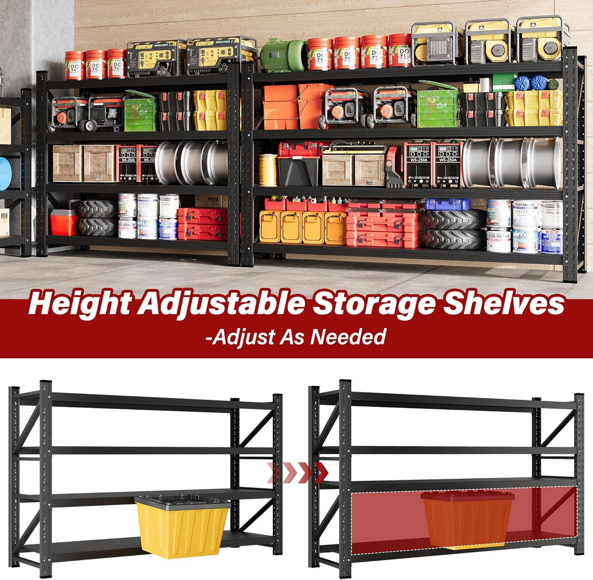 48" Wide Heavy Duty Garage Shelving Units,3000LBS 24 Deep Storage Shelves,Metal Garage Shelves,Large Storage Rack,Steel Shelf,Industrial Shelving for Shop,Warehouse,Basement,48" W x 24" D x 70" H