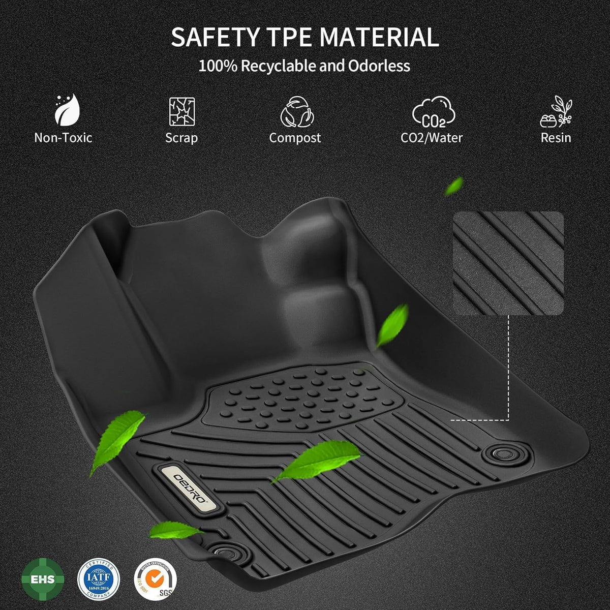OEDRO Floor Mats Fit for Toyota Tacoma Double Cab 2005-2011, TPE All Weather Custom Fit Tacoma Car Mats, Front & 2nd Seat 2 Row Floor Liner Set, Black