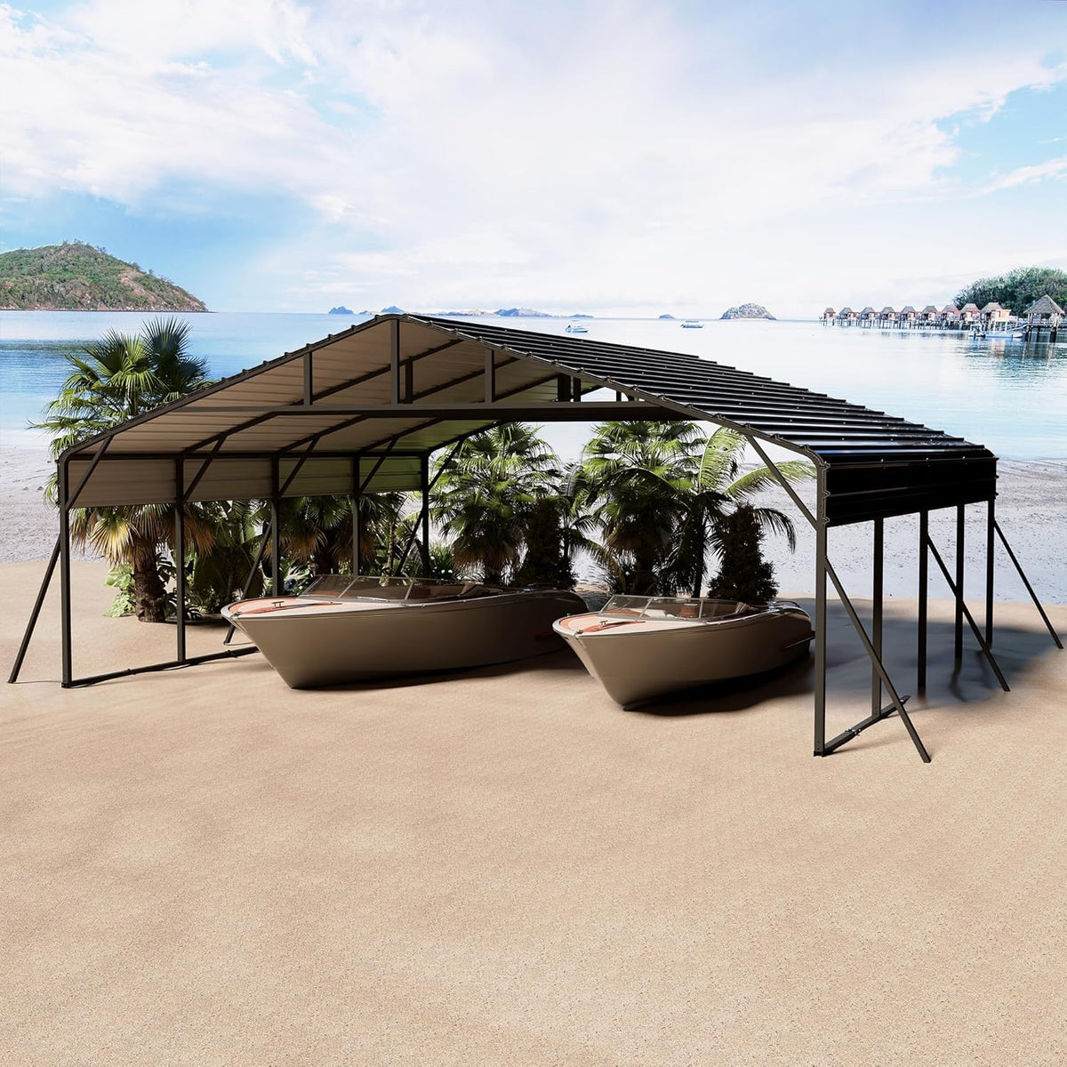 20 x 20 FT Metal Carport with Galvanized Steel Roof, Heavy Duty Metal Roof Carport with Enhanced Base, Tall MetalCarport Kits Garage for Tractors, Trucks, Boats, Cars