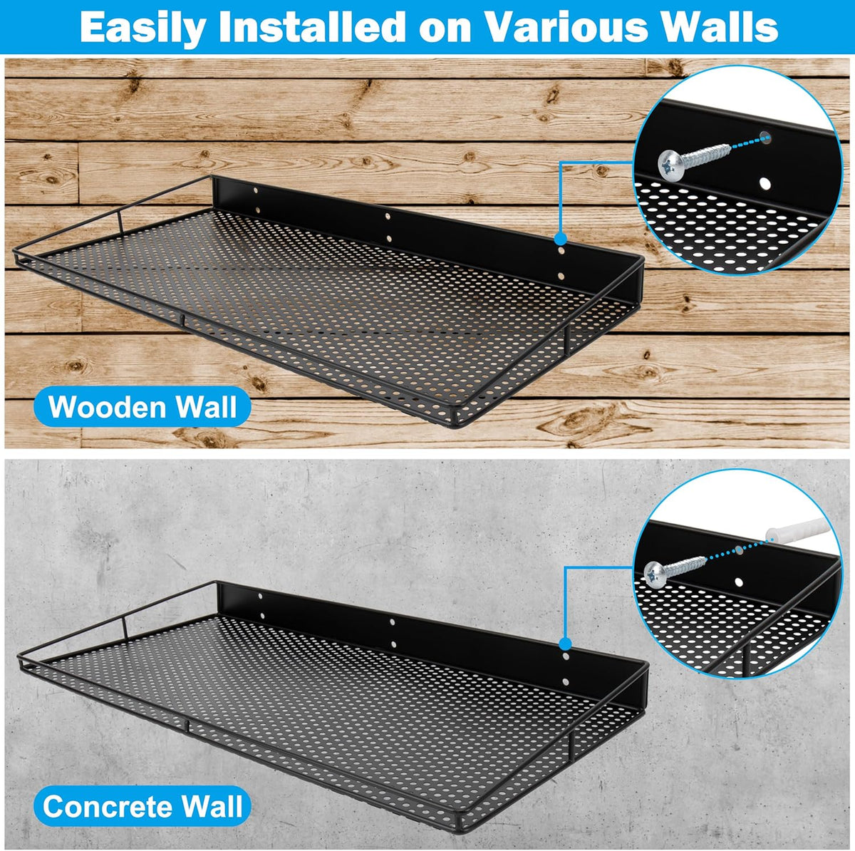RedCall Heavy-Duty Wall Shelf, 2 Pack Garage Shelf, 23.5" x 12" Large Wall Mounted Shelves for Garage, Laundry Room, Closet, Holds Up to 75 Lbs