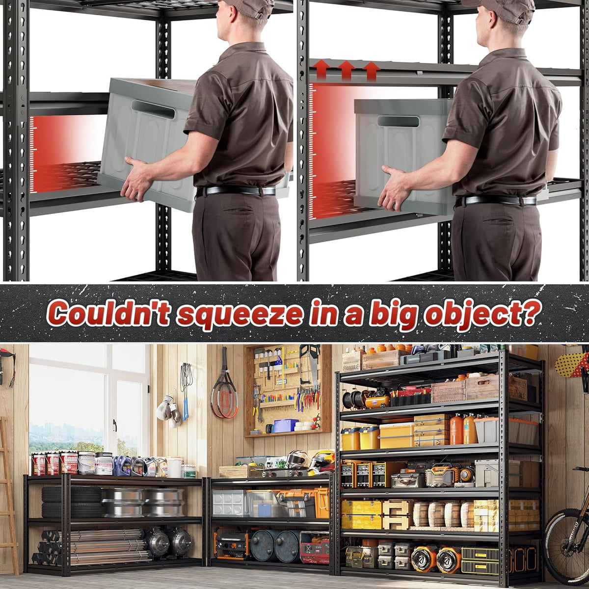 REIBII 3600LBS Garage Shelving 48" W Storage Shelves 6 Tier Garage Shelving Heavy Duty, Adjustable Metal Shelves for Warehouse, Basement, Pantry, 48" W x 24" D x 78" H